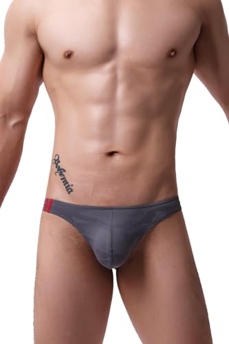 Maiclaice Homme élasthanne Tanga Taille Basse Bikini Slip sous-vêtement Gris Grand