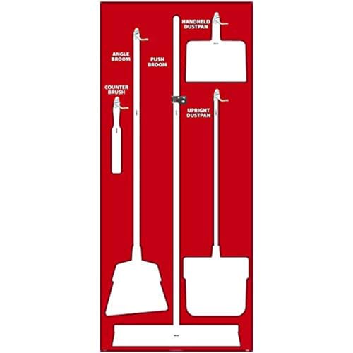 Image of NMC SB106AL 5S Janitorial Shadow Board, Red /White, 68 inchX30 inch, Heavy-DutyAluminum (Tools Sold Separately)