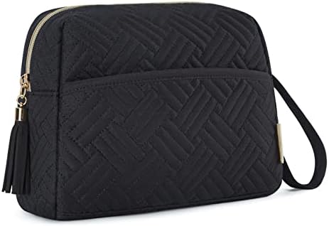 BAGSMART Cosmetic Pouch, Elegant Roomy Makeup Bag,Travel Zipper Pouch,Water-resistant Toiletry Bag,Makeup Accessories Organizer,Black