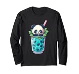kawaii cute anime panda drinking bubble boba tea girls teens maglia a manica