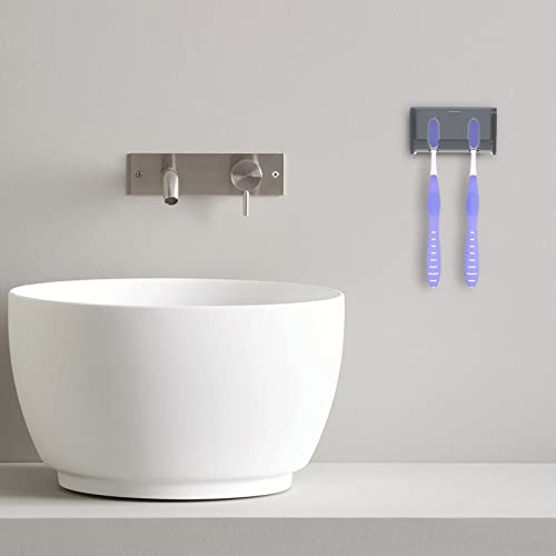 Toothbrush Holder Wall Mounted With Cover For Bathroom, 2 Slots Toothbrush Storage Organizer For Shower, Self Adhesive Toothbrush Hanger Rack For Dorm, Cabinet (Grey) #TOP3