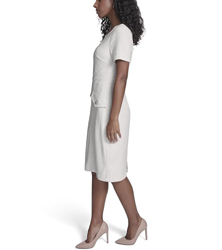 Image of Tommy Hilfiger Women's Short Sleeve Round Neck Novelty Button Tweed Mini Sheath Dress