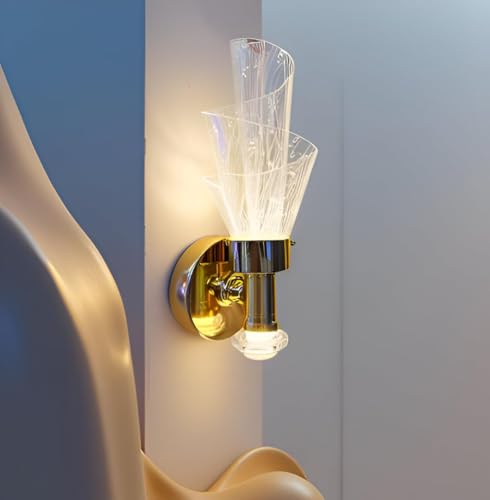 Image of Modern Luxury Wall Lamp with Designer Glass Shade | Gold Finish Wall Light for Living Room, Bedroom & Hall | Warm LED Glow | Premium Metal & Glass Build