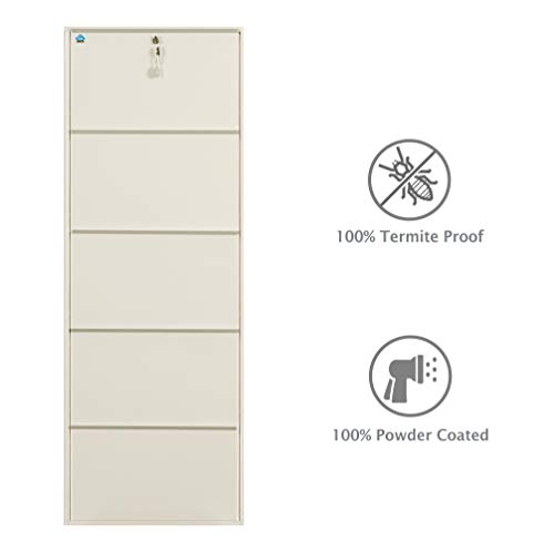 Image of DELITE KOM 20 Inch Wide, 5 Shelf Metal Shoe Rack Wall Mounted for Home with Central Lock | Holds Upto 12 Shoes or 20 Slippers Pair | 1 Year Warranty | (67 x 20 x 5 Inch, Ivory) | DIY | Space Saving