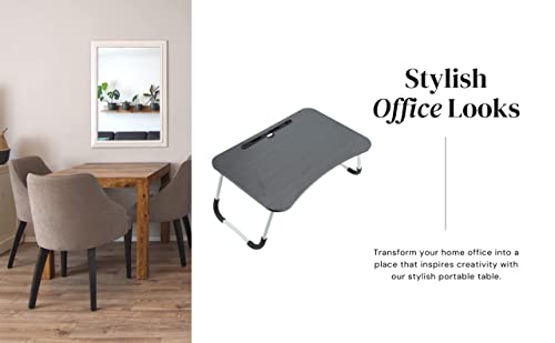 MemeHo Smart Multi-Purpose Laptop Table With Dock Stand/Study Table/Bed Table/Foldable And Portable/Ergonomic & Rounded Edges/Non-Slip Legs/Engineered Wood (Black), 60 Centimeters, 35 Centimeters