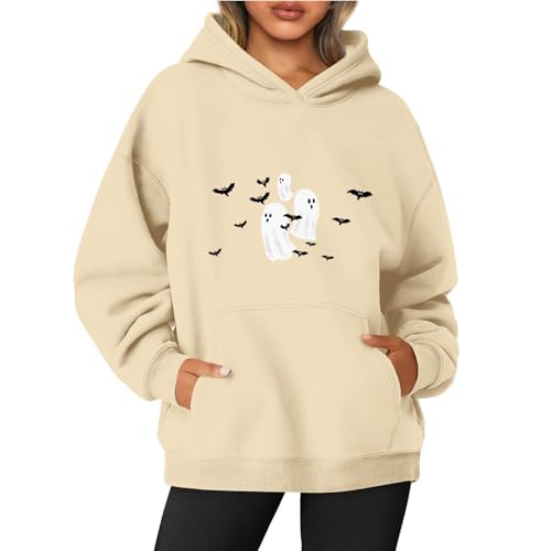 JYJXFD Ladies Hoodies And Sweatsweatshirts Clearance,Women'S Fall Winter Halloween Hoodies Oversized Loose Fit Pocket Fleece Pullover Tops Casual Trendy Halloween Graphic Fleece Sweatshirt