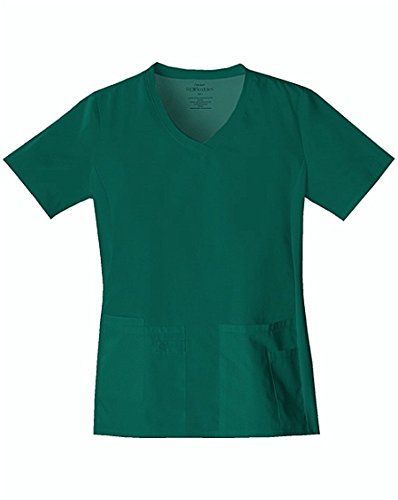 Cherokee Women's Scrubs Flexibles Knit Panel V-Neck Top, Hunter, X-Small