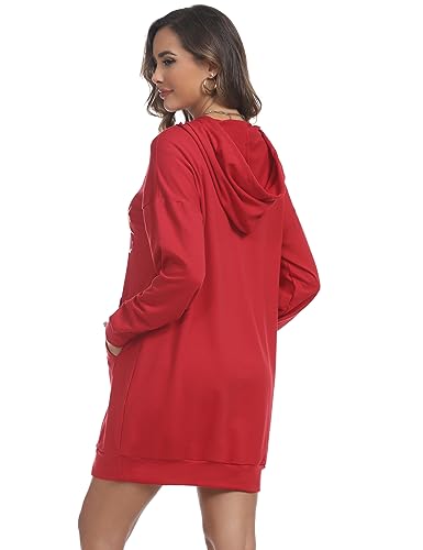Image of Quenteen Women Hoodies Dress Hooded Sweatshirts Dress Casual Long Sleeve Tunic Dress Oversized Sweatshirts with Pocket