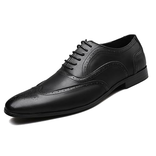 Mens Dress Shoes Fashion Business Wedding Formal Shoes Lace-up Pointed-Toe Classic Leather Casual Oxfords for Men