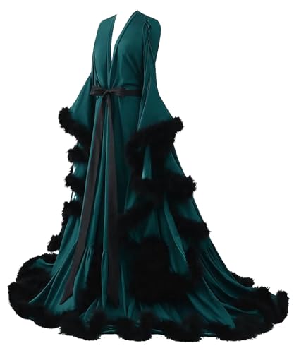 yinyyinhs Womens Sexy Feather Bridal Robes Silk Satin Long Nightgown Bathrobe Sleepwear Maternity Robe for Photoshoot