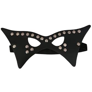 BAWERO Echt lederen kattenmasker, oogband, zwarte bekleding, klinknagels, elastiek, petplay oogmasker