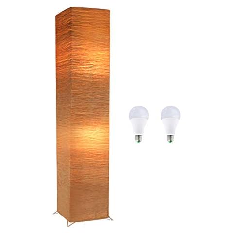 ACMHNC LED Paper Floor Lamps for Living Room, E27 Bedroom Standing Lamp with Paper Shade, 2 Flames Warm Light Paper Lamp Reading Light for Restaurant Dining Room, H: 123Cm,Brown Cover