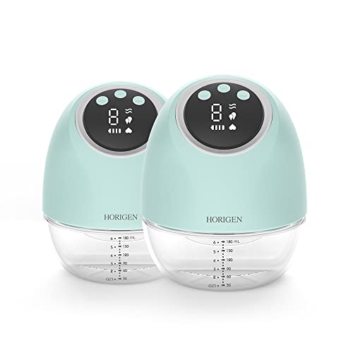 Horigen 2267K Double Hands Free Breast Pump with Traction Mode Wearable Breast Pumps for Breastfeeding with 4 Modes & 10 Levels, HD Display, 17/21/25mm, Wireless, Leakproof, Portable (Green)