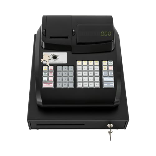 Image of 47 Keys Electronic Cash Register, Cash Register with Coin Drawer Box Cash Management System 6 Digits LED Display POS Bill Coins System for Small Businesses Retailers Supermarkets, Black