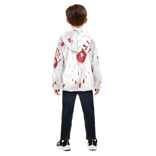 Bloody Hand Prints Horror Toddler Fleece Jacket Girl Boys Hooded Fleece Jacket Coat Warm Outwear Zip-up 3-10T4