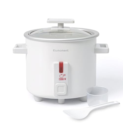 Small Rice Cooker White 1.5 Quart Mini Non-Stick Coated Insert Food Steamer and Dishwasher-Safe Glass Lid and Pot, White