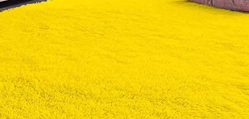 Image of A R Creations Anti Slip Fluffy Fur Plain Area Rug Made with Polyester and Microfiber for Home Office Kitchen Living Room Bedroom and DiningHall (6x9 Feet, Yellow