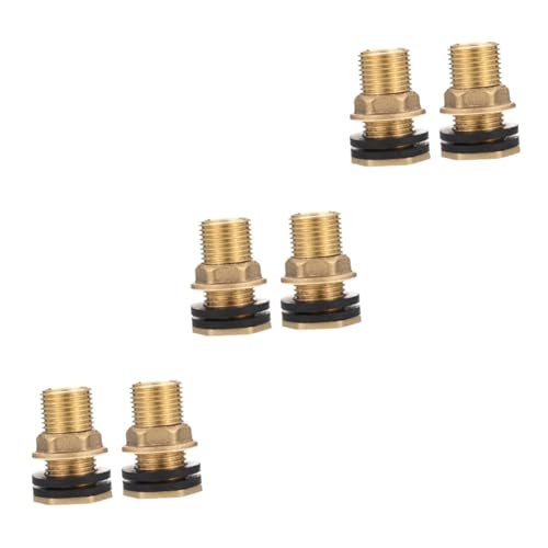 MUCKLILY 3sets Water Tank Connector 1/2 Bulkhead Fitting Double Threaded Marine Hose Aquarium Divider Drain Fitting Hose Connector Water Hose Bulkhead Fitting 3/8 Inch Yellow Brass 2pcs*3
