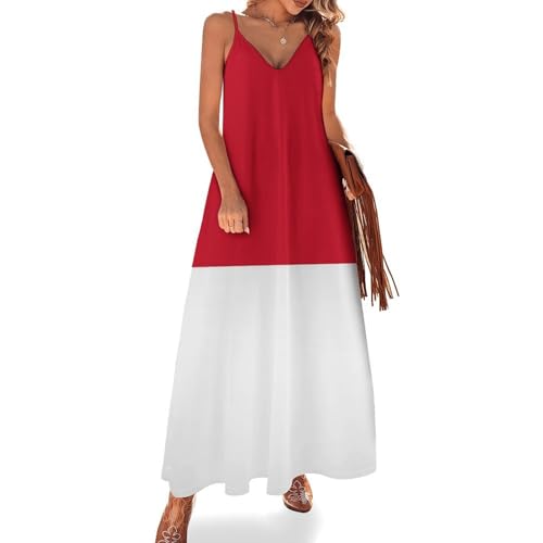 Robe longue décontractée avec bloc de couleurs rouge et blanc pour escapade estivale - 2