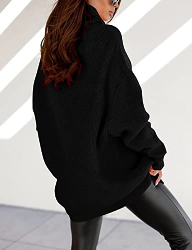 Image of Womens Turtleneck Oversized Sweater Batwing Chunky Pullover Sweater Casual Fall Loose Knit Jumper Top