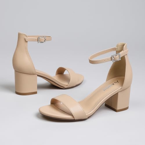 Amoji Women's Block Heels 2.5 Inch Heels Dressy Sandals Low Heels Chunky Heeled Sandals 301 Nude Size 7 women — view 4