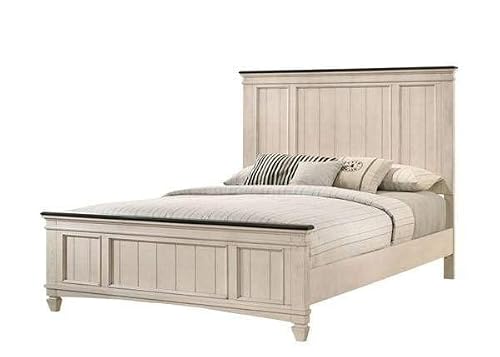 Asy Furniture Modern 5 Piece Rustic Farmhouse Panel Bedroom Set, Bed Dresser Mirror Nightstand Chest, White And Brown Color, Boxspring Required, Durable Mdf Wood (Queen) #TOP7