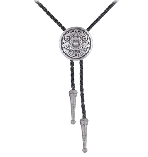 GelConnie Native American Bolo Tie Rodeo Cowboy Leather Necktie Western Necklace Costume Accessories for Men,Women