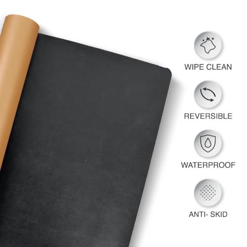 Image of Bellblock Large Extended Reversible Desk Mat /Mouse Pad /Gaming Pad for Office /Home| Vegan Leather | Anti-Skid, Slip-Resistant, Splash-Proof | Black & Tan | 60x30cm