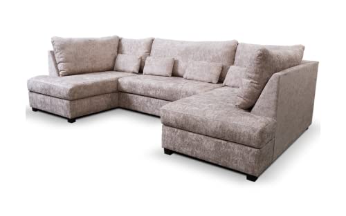 Meridian U Shape Corner Sofa Bed with Storage, 6 Seater Pull Out Bed Couch in Truffle Chenille, Large Corner Sofa with Hidden Storage, Premium Convertible Sleeper Sectional (307cm x 162cm) - Image 5