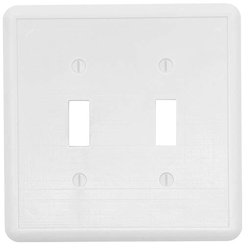 Questech Décor Double Toggle Light Switch Cover, 2-Gang Electrical Wall Plate, Double Switch Standard Size Receptacle Cover, Decorative Linen Texture, White #TOP17