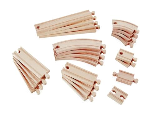 hape 24 pcs wooden railway super expansion rail pack compatible with other wooden tracks