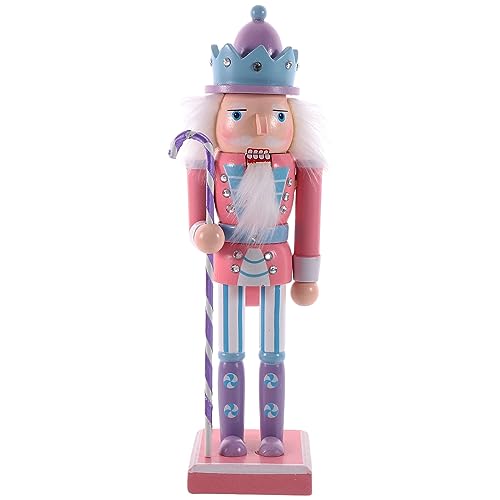VOSAREA Christmas Nutcracker Ornament Wooden Soldier Nutcracker Festive Wooden Nutcracker Figure for Christmas Desktop Home Decor Kids (25CM,Pink)