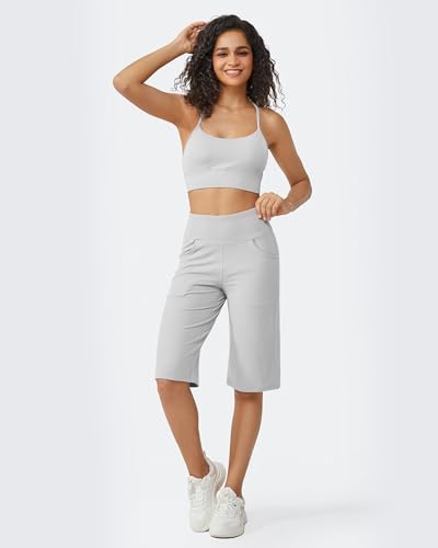Image of Promover 14 inch /21 inch /23 inch /25 inch Inseam Capri Pants for Women Wide Leg Yoga Cropped Pants with Pockets Loose Casual Summer Pant