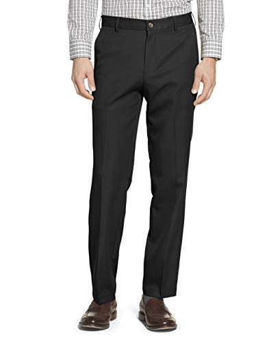 IZOD Men's Flat Front Straight Fit Solid Dress Pant, Charcoal, 32W x 32L