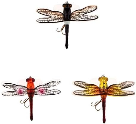 3 Realistic Dragonfly Float Fly Fishing Top Water Bait Fish Hooks for Catching Trout and Bass