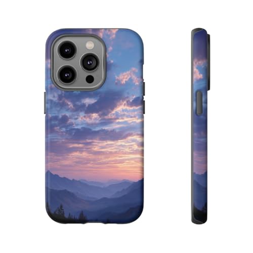 Coque mate iPhone 14 Pro bleu au design premium de lever de soleil résistant