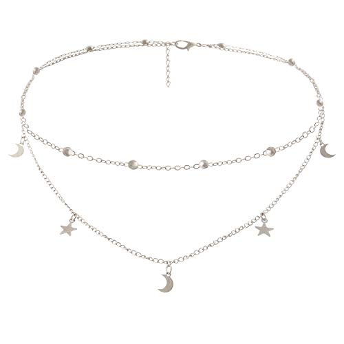 Star Moon Charm Necklace Layering Chain Choker for Women