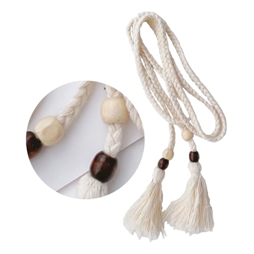 Handcraft Cotton Rope Waist Belt for Women and Girl with Wood Beads and Tassels for Dresses3