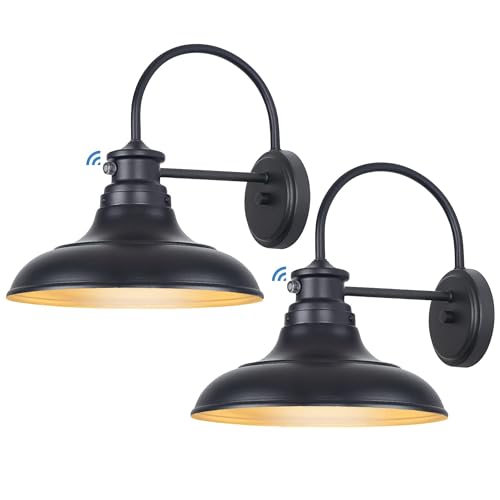 Yolsunes Dusk to Dawn LED Outdoor Barn Lights - 2 Packs Farmhouse Gooseneck Exterior Light Fixture Wall Mount, 12.25