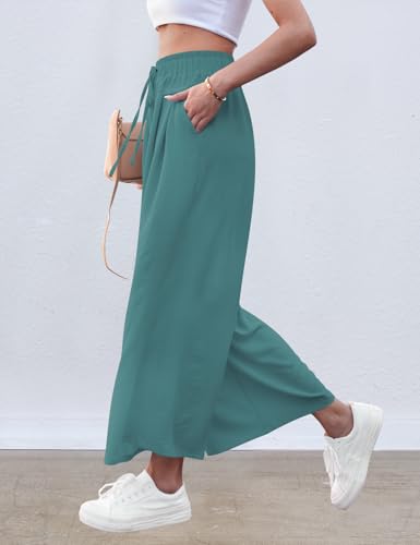 Image of ZJCT Wide Leg Palazzo Pants for Women Summer Beach Pants Flowy Loose Casual Lounge Pajama Yoga Pants with Pockets