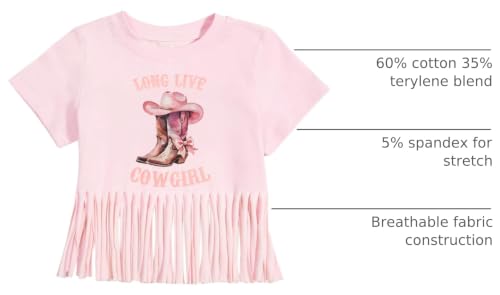 Image of Girls Western Shirt Cowgirls Embroidered Country Concert T Shirt Graphic Horseback Rider Tassel Fringe Tee Tops