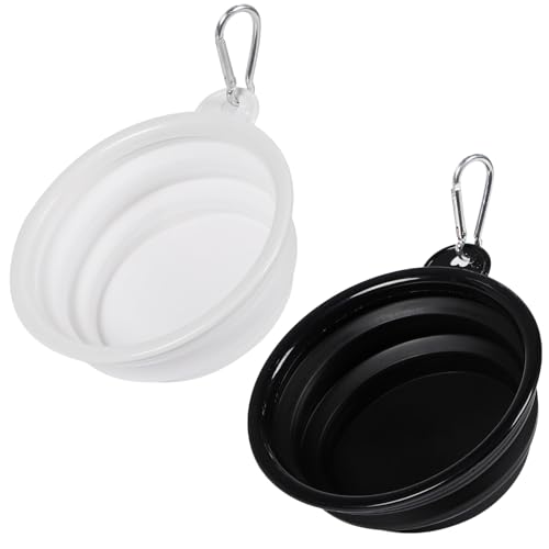 MagZen 折りたたみ式ペットボウル 2個セット 食器皿 携帯便利 防災グッズ フードボウル 犬 猫 旅行 散歩用 (ホワイト&ブラック)