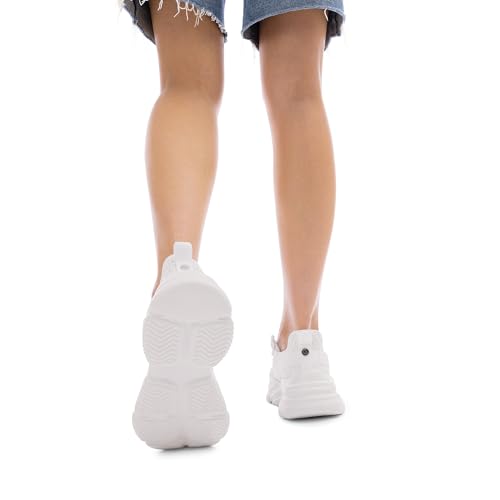 DREAM PAIRS DREAM PAIRS Women's Platform Chunky Fashion Sneakers Slip On Walking Stylish Lightweight Classic Casual Sneaker,Size 8,White,DWUMFN2507