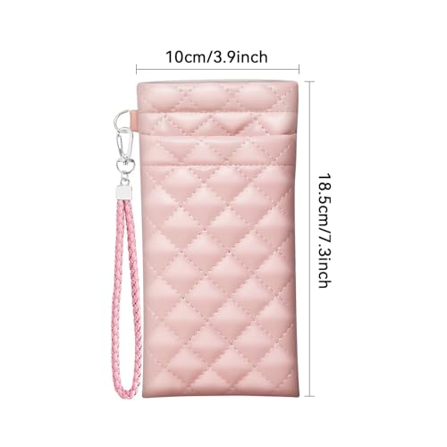 Image of Double Eyeglass Case Squeeze Top Glasses Pouch, Leather Soft Sunglasses Case with Carrying Strap