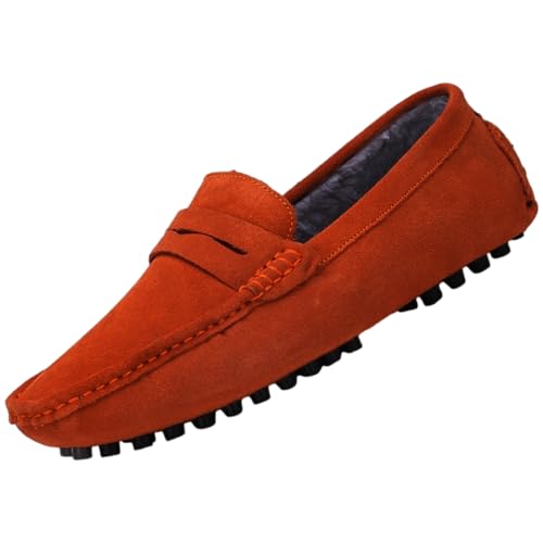 Image of ANUFER Men's Suede Leather Penny Loafers Comfort Driving Shoes Moccasin Slippers