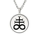 EUEAVAN Collier Leviathan avec croix satanique Sceau de Satan Sigil de Lucifer Pendentif Baphomet Talisman Occulte Gothique Religieux Église Bijoux Wiccan Païen Cadeau pour hommes (Argent)