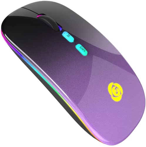 Bluetooth Souris,Souris Muette sans Fil avec Récepteur USB de Type-C Récepteur USB à 7 Couleurs à 2,4 GHz,Souris Wireless Mince 3 DPI 800/1200/1600 Compatible avec PC/Laptop/Windows (Black Purple) Cover