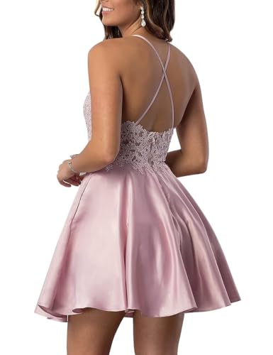 Tvuyet Lace-Applique Short Homecoming Dresses for Women with Pockets Satin Beaded Prom Cocktail Dress for Teens2