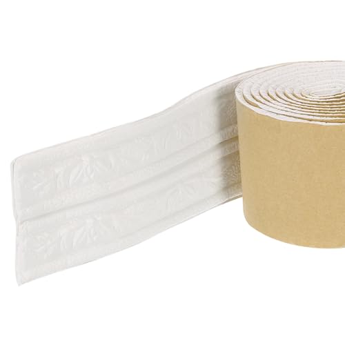 QUARKZMAN 2 Piezas de Molduras de Espuma Autoadhesivas, Borde de Papel Pintado Flexible de 3 pulgadas x 7.54 pies, Moldura de Zócalo de Espuma para Decoración del Hogar, Blanco