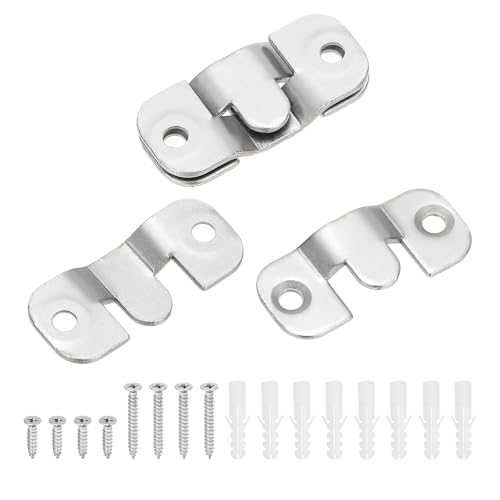 Image of PATIKIL Flush Mount Bracket, 2 Sets Interlock Headboard Wall Mounting Brackets Nickel-Plated Steel Photo Frame Mirror Hook Picture Hangers for Large Picture Display, Silver
